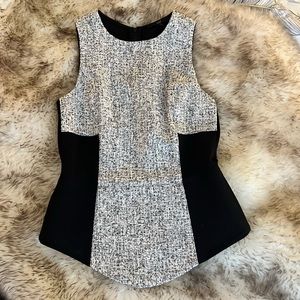 TIBI BLACK AND WHITE PEPLUM TOP